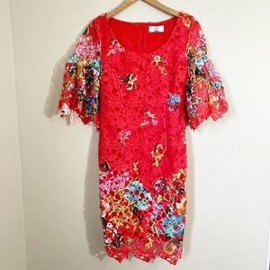 Red Floral Lace Belle Badgley Mischka Dress